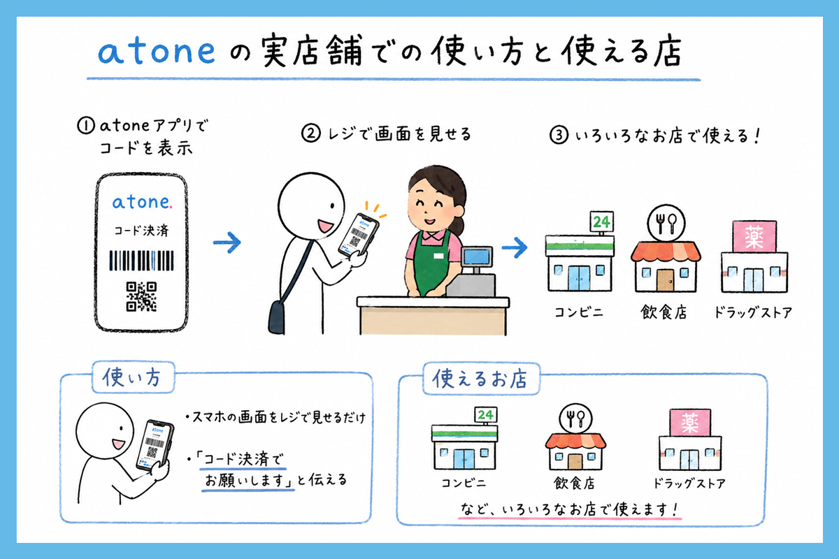 atoneの実店舗での使い方｜スマートコード対応のコンビニや使える店一覧