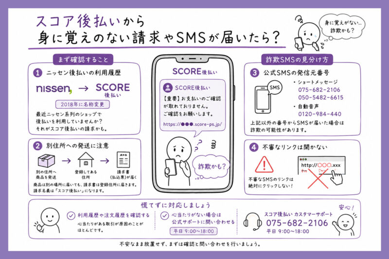 スコア後払いから身に覚えのない請求やSMSが届いたら？