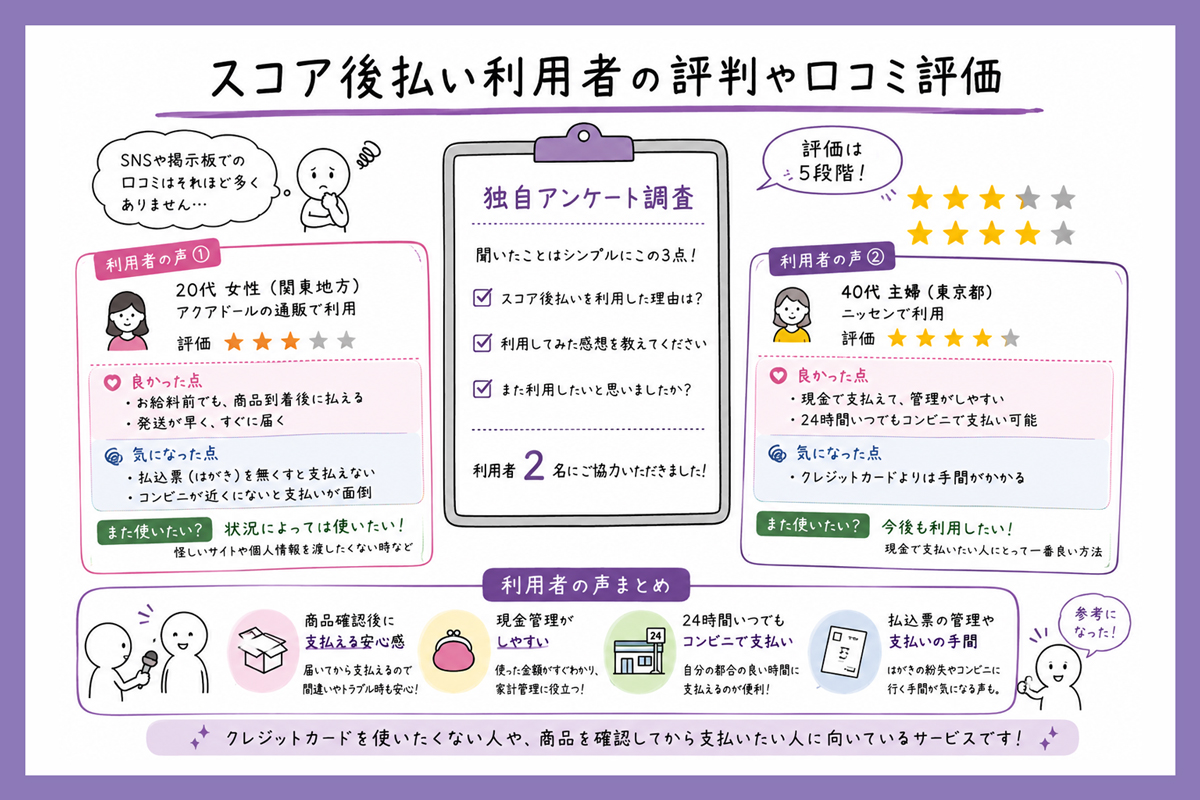 スコア後払い利用者の評判や口コミ評価