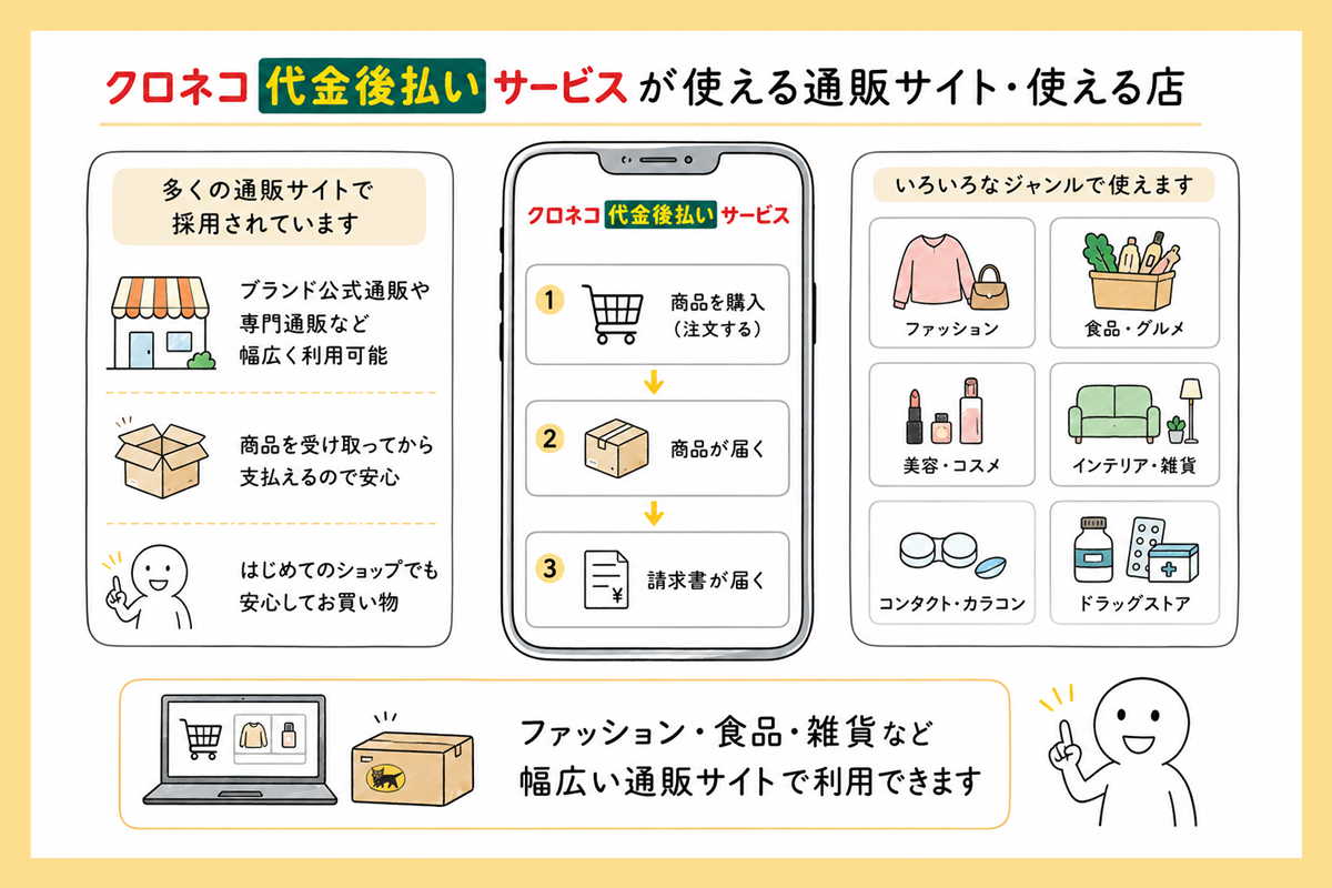 クロネコ後払いが使える通販サイト・使える店