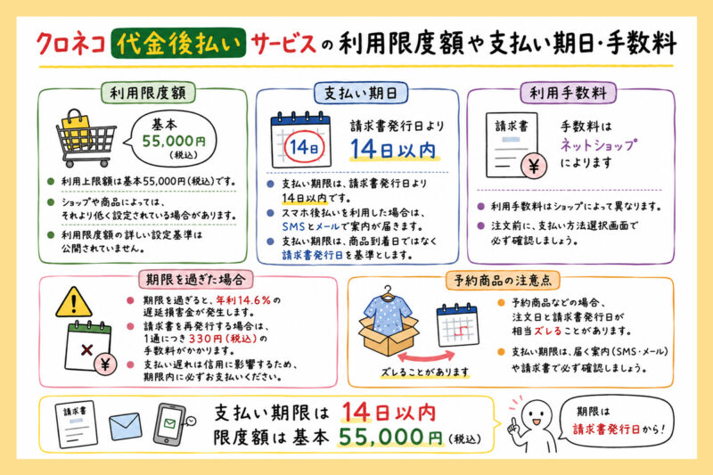 クロネコ後払いの利用限度額や支払い期日・手数料