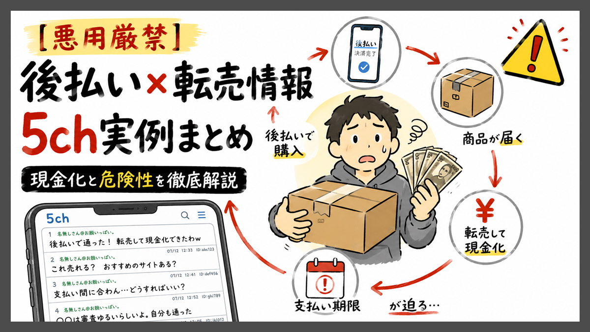 【悪用厳禁】後払い×転売情報 5ch実例まとめ｜現金化と危険性を徹底解説