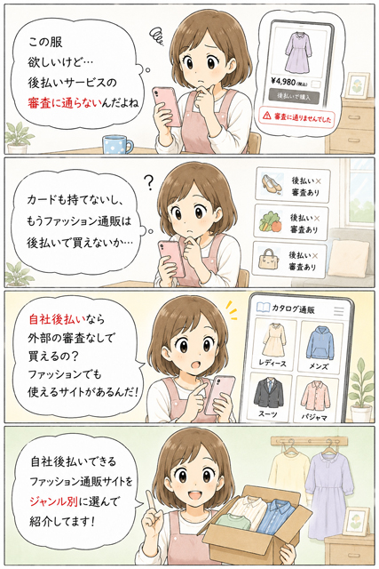 自社後払いでファッション通販を探す主婦の4コマ漫画