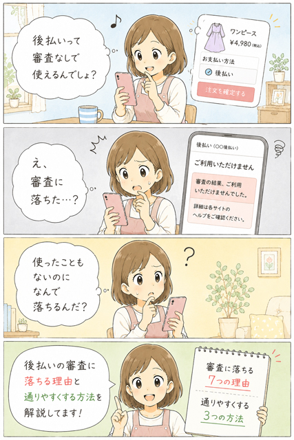 審査なしのつもりが後払い審査に落ちた主婦の4コマ漫画