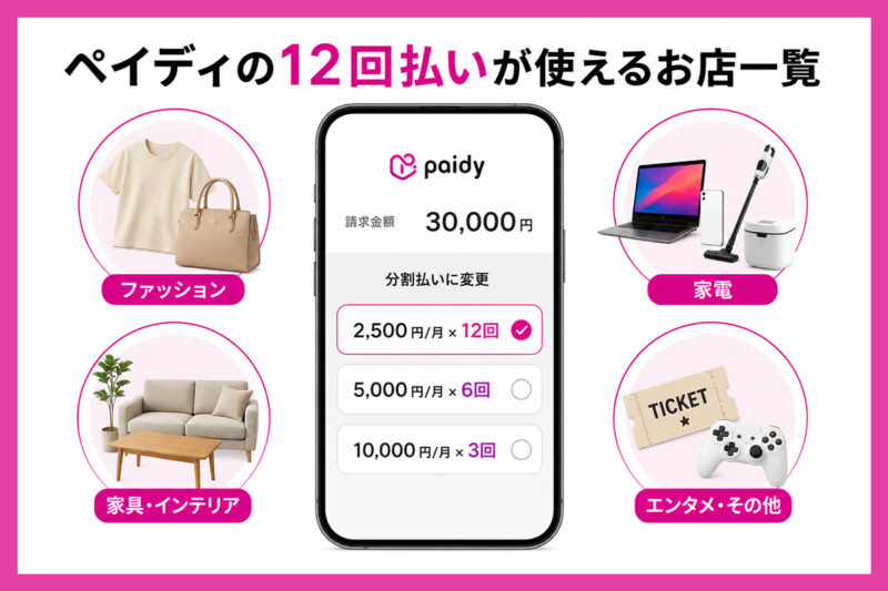 ペイディの12回払いが使える代表的なお店一覧