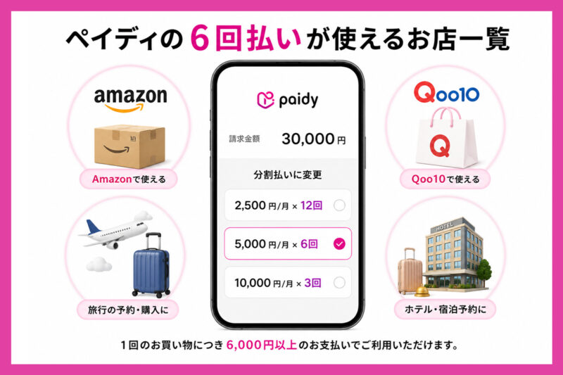 ペイディの6回払いが使える店一覧