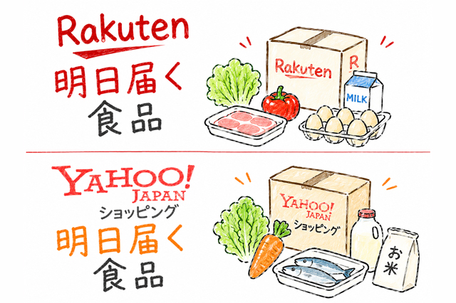 楽天市場やヤフーショッピングにも当日発送の食品は多い