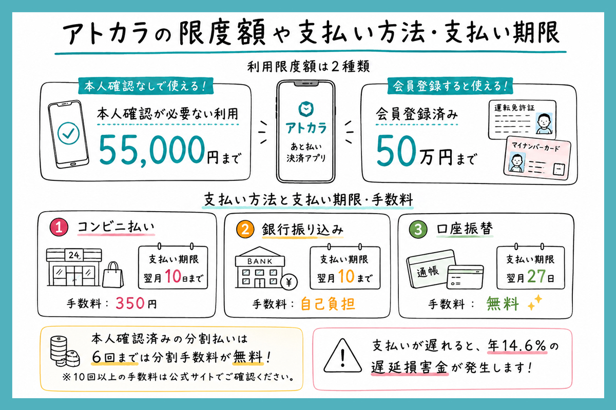アトカラの限度額や支払い方法・支払い期限