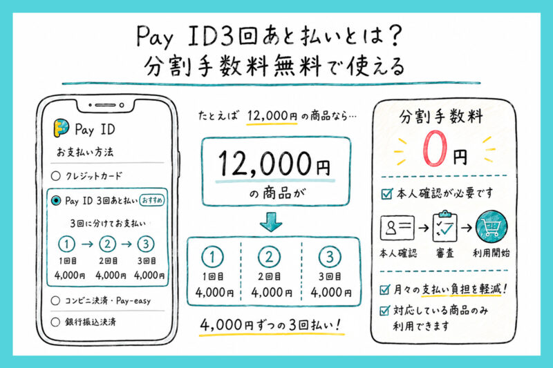 Pay ID3回あと払いとは？分割手数料無料で使える