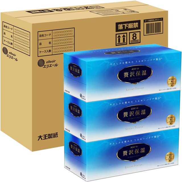 ティッシュペーパー：エリエール 贅沢保湿 箱ティシュー 200組×12箱 EC限定
