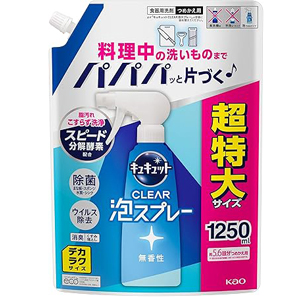 【Amazon.co.jp限定】【大容量】デカラクサイズ キュキュット CLEAR泡スプレー 食器用洗剤 無香性 つめかえ用 1250ｍｌ