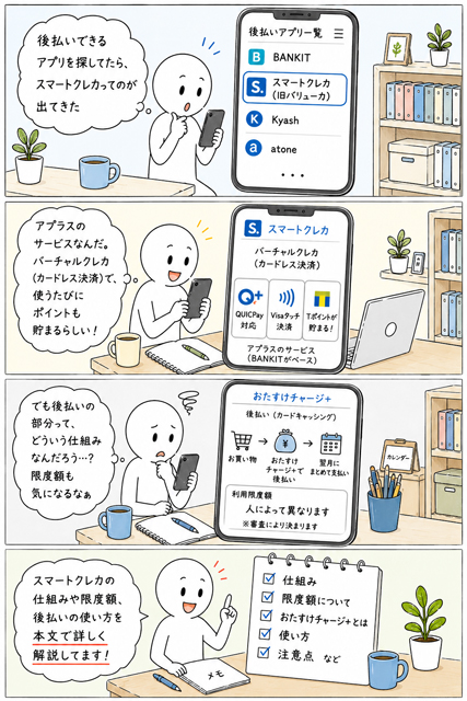 スマートクレカの後払いの仕組みや限度額が気になる4コマ漫画