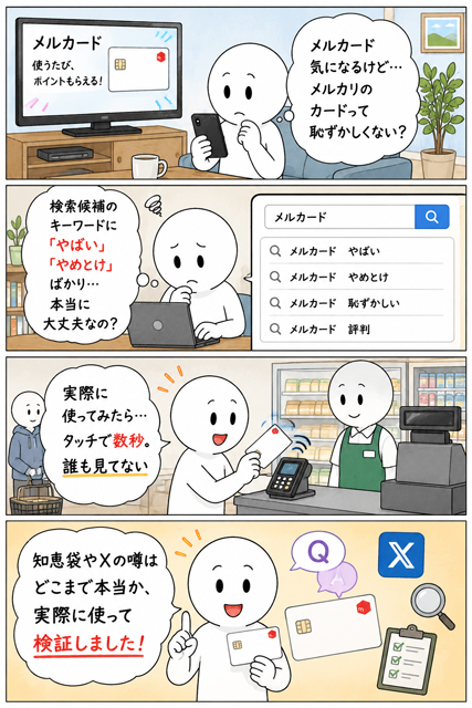 メルカードは恥ずかしいのか実際に使って確かめた4コマ漫画