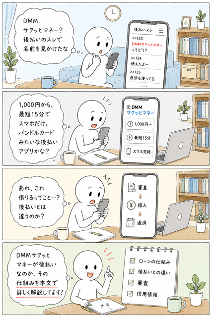 DMMサクッとマネーは後払いなのかローンなのか気になる4コマ漫画
