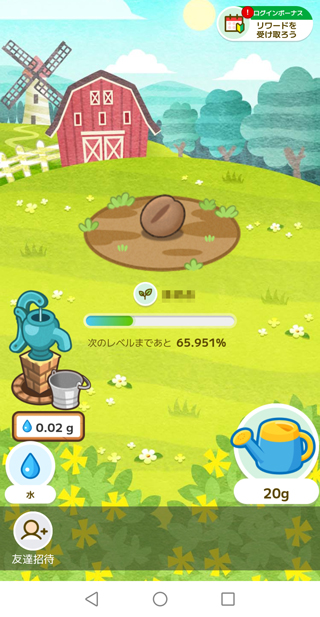 バケツに水をくんでジョウロの水を種にあげる