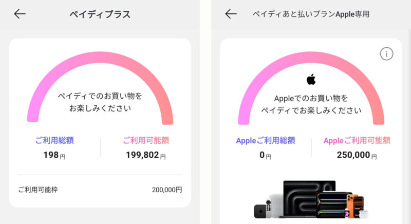 さらに各枠をタップすると、ご利用可能額まで確認できます。