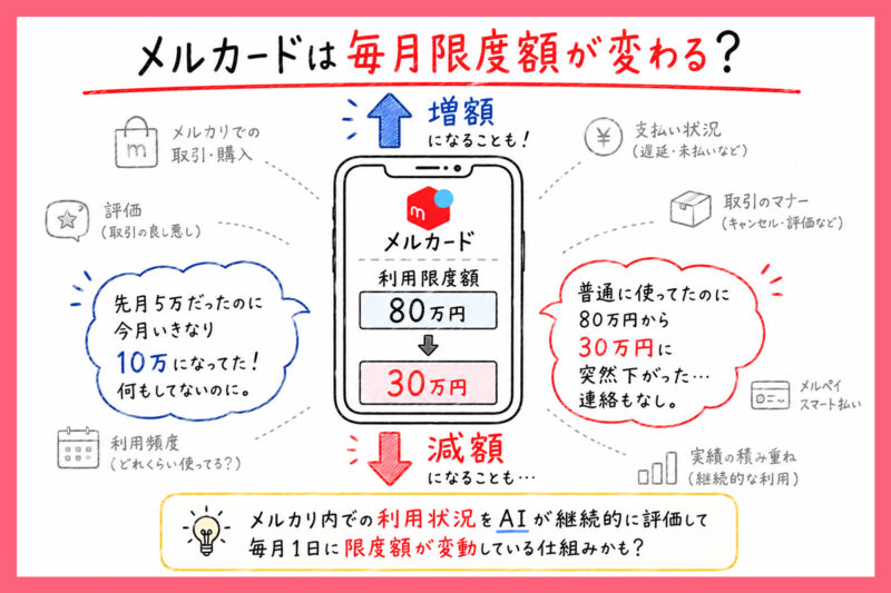 メルカードは毎月限度額が変わる？独自審査っぽいと言われる理由