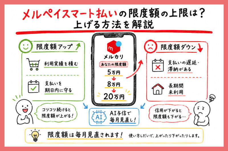 メルペイスマート払いの限度額の上限は？上げる方法を体験談も交えて解説