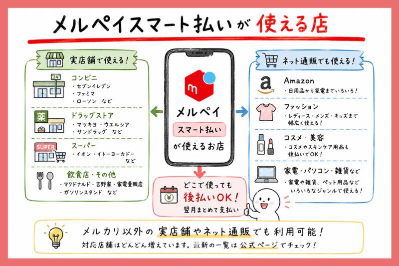 メルペイスマート払いが使えるお店やネット通販