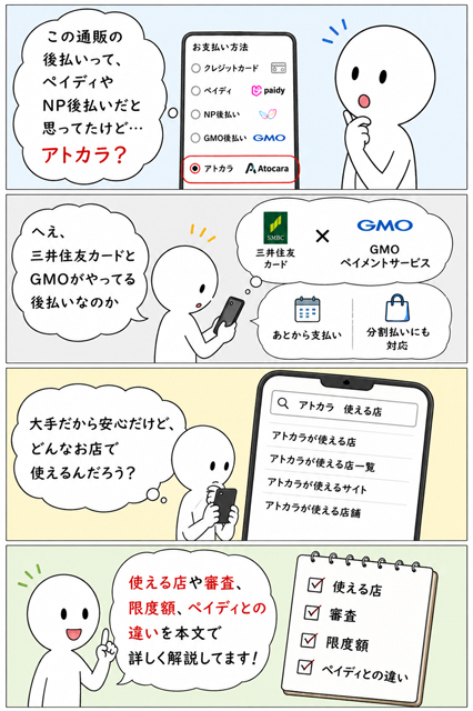 アトカラが三井住友カードとGMOの後払いだと知る4コマ漫画